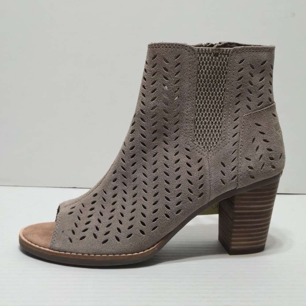 Toms Desert Taupe Suede Majorca Heeled Peep toe ankle Boot Women's size 7